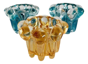 Vintage Tealight Holders in Blue and Amber Glass from Reims, 1960s, Set of 3