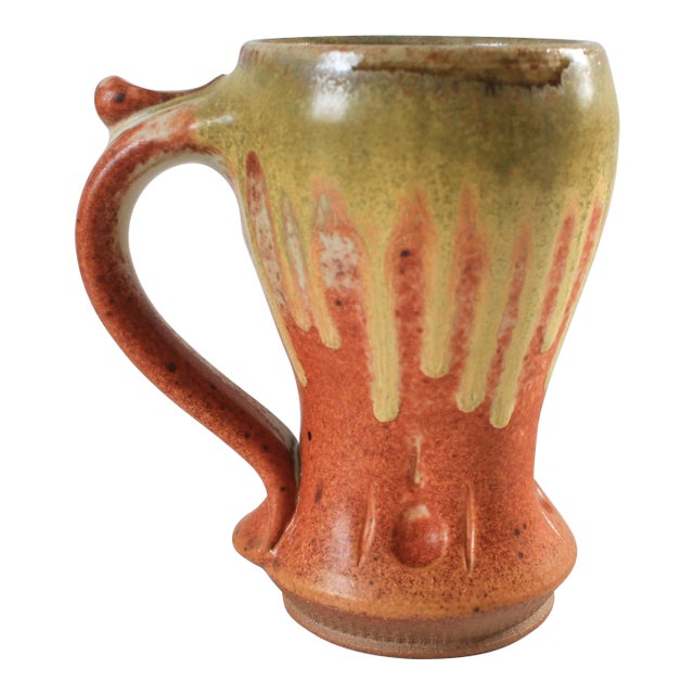Signed Studio Art Pottery Drip Glaze Mug For Sale