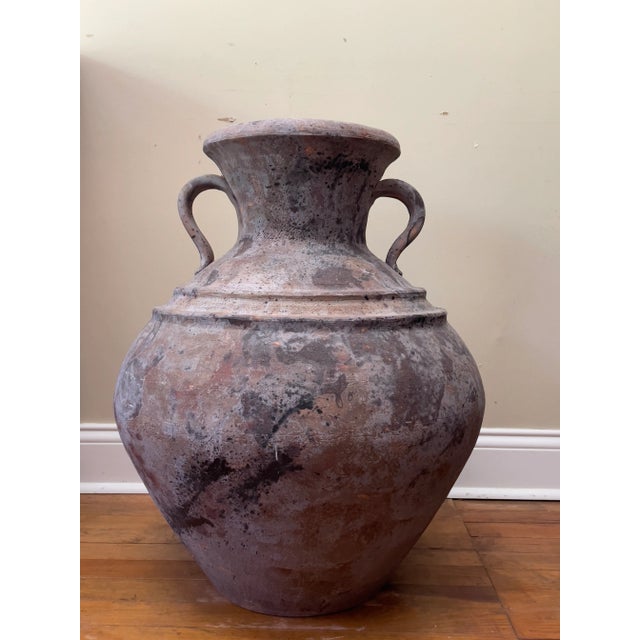 Sculpture Materials Large Matte Gray Clay Olive Jar Pot Vessel With Double Handles For Sale - Image 7 of 13