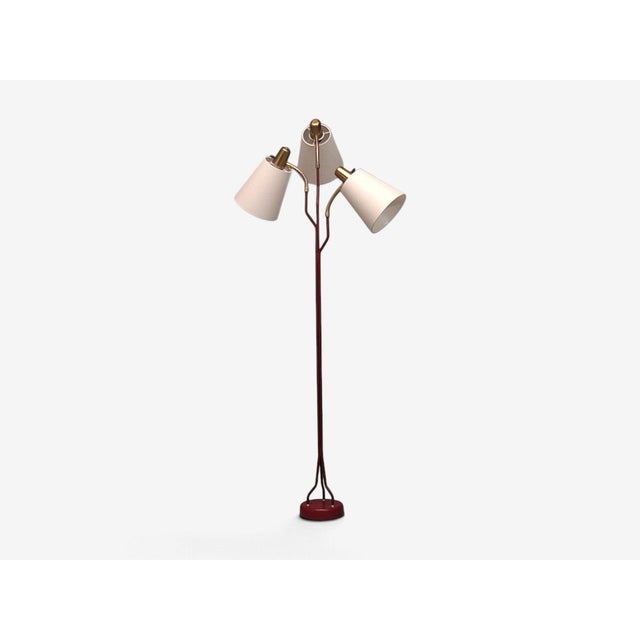 Eskilstuna Elektrofabrik, Floor Lamp, Red Lacquered Metal, Brass, Sweden, 1960s For Sale In New York - Image 6 of 13