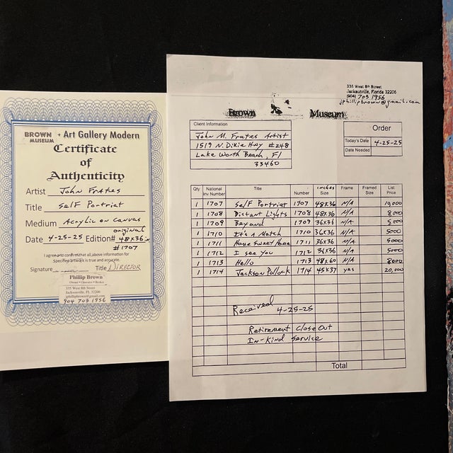 Mustard “Self Portrait” by John Frates Mid Century Modern Abstract Certificate of Authenticity With Invoice Hang Multi-Directional For Sale - Image 8 of 8