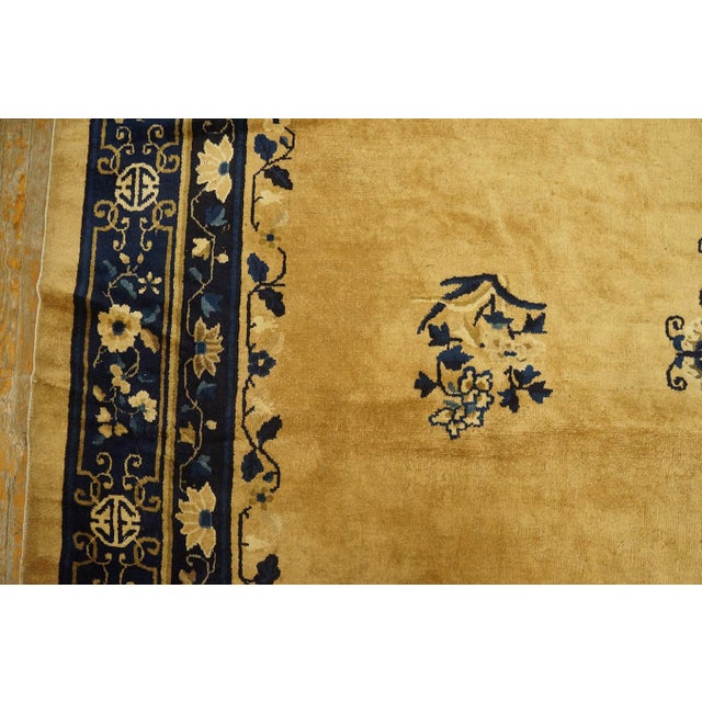 Beige 1920s Beige Floral Deco Oriental Antique Peking Room Size Wool Knotted Rug For Sale - Image 8 of 10