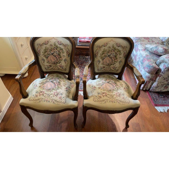 20 Century Chateau d'Ax Louis XV Tapestry Armchair For Sale - Image 10 of 12