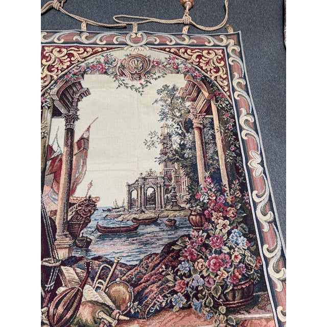 Neoclassical Arazzo Hanging Tapestry With Golden Rope Coils, Set For Sale - Image 3 of 12