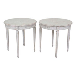 Pair of Swedish 20th Century Carved Round Tables For Sale