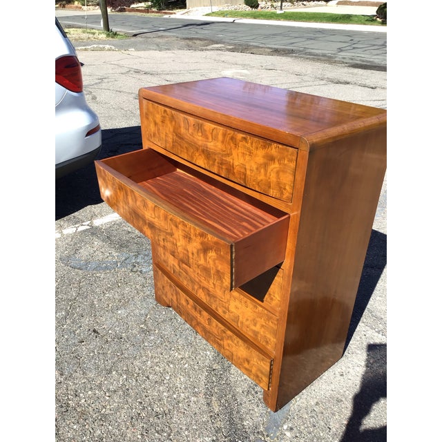 Art Deco Style Waterfall Chest of Drawers in Figured Walnut, Circa 1950s For Sale - Image 4 of 11