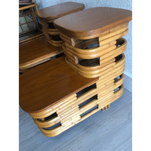 1950s Boho Chic Two Tier Stacked Rattan End Tables A Pair