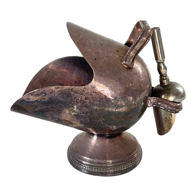 Vintage Silver-Plated Sugar Scuttle With Matching Scoop For Sale