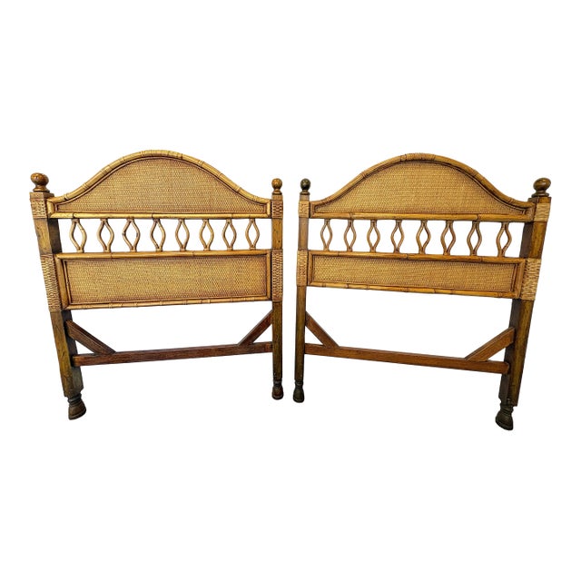 Vintage Palecek Woven Rattan With Bamboo Twin Headboards- A Coordinating Pair For Sale