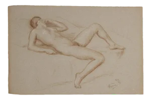 Naturalistic Nude Laying on Bed Study Graphite Sketch 1940s