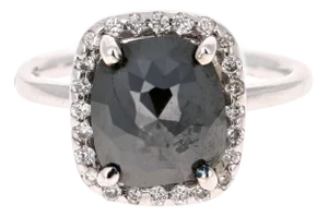 3.42 Carat Black and White Diamond Cocktail Ring 14 Karat White Gold, Size 6.25