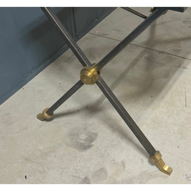 Beige Maison Jansen Iron & Brass Neoclassical Console Table Coquina Stone Top, 1970s For Sale - Image 8 of 13