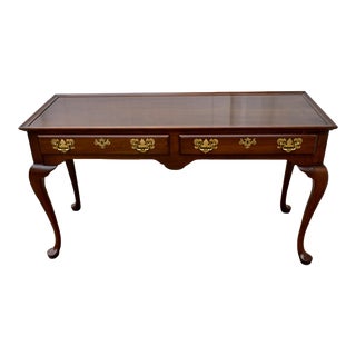 Vintage Harden Cherry Queen Anne Style Console Table W/2 Drawers & Pull-Outs For Sale
