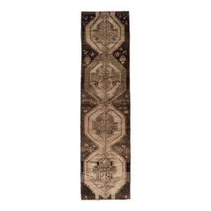 Vintage Circa 1940 Brown Turkish Oushak Hand Knotted Wool Runner 3ft 11in X 15ft 1in