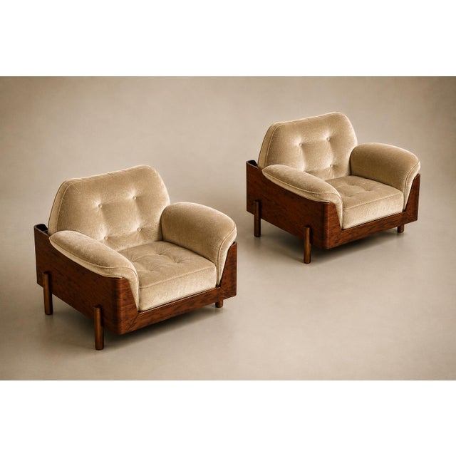 Mid-Century Modern Pair of Brazilian Modern Rosewood and Mohair Armchairs by Bertomeu, 1960s For Sale - Image 3 of 18