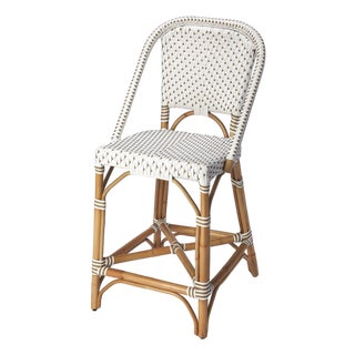 Solstice 25 in. Seat Height Rattan Counter Stool with Back and Footrest, Tan Beige For Sale