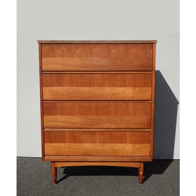 1970s Vintage Mid Century Modern Dresser & Tallboy Dresser & Nightstand Bedroom Furn. For Sale - Image 5 of 12