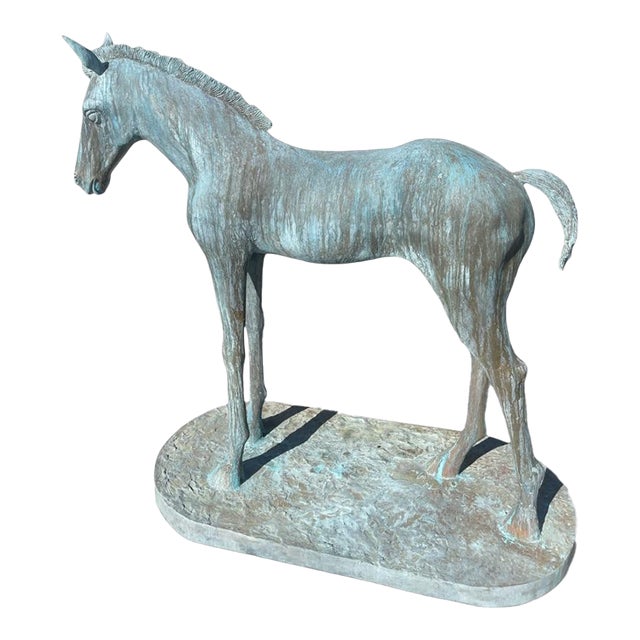 2000- 2009 Mid-Century Modern Style Verdigris Bronze Life-Size Foal Sculpture For Sale