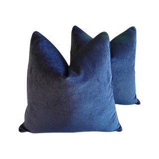 Custom Tailored Midnight Blue Velvet Feather/Down Pillows - Pair For Sale