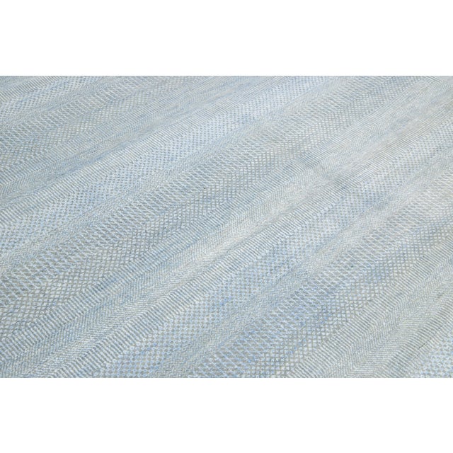 Textile Gray 9 X 12 Modern Savannah Wool Rug With Light Blue Geometric Pattern For Sale - Image 7 of 11