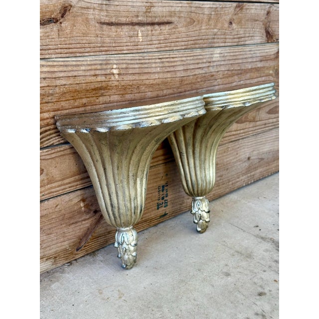 Maitland - Smith Pair of Maitland-Smith Gilt Wall Brackets Shelves, Philippines For Sale - Image 4 of 11