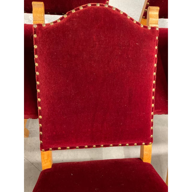 Set of 6 1970s Danish Oak Dining Chairs - Style of Henning Kjærnulf - Original Red Mohair For Sale - Image 13 of 18
