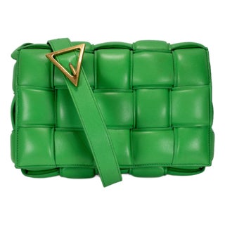Bottega Veneta Padded Cassette Intrecciato Green Leather Gold Hardware Handbag For Sale