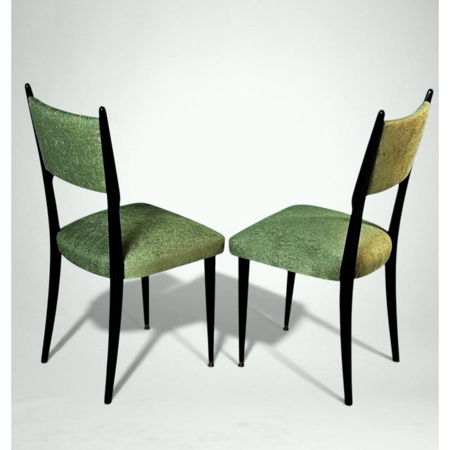 Mid 20th Century Ico Parisi Style – Set of 6 Ebonized Wood Chairs With Green Upholstery For Sale - Image 5 of 18