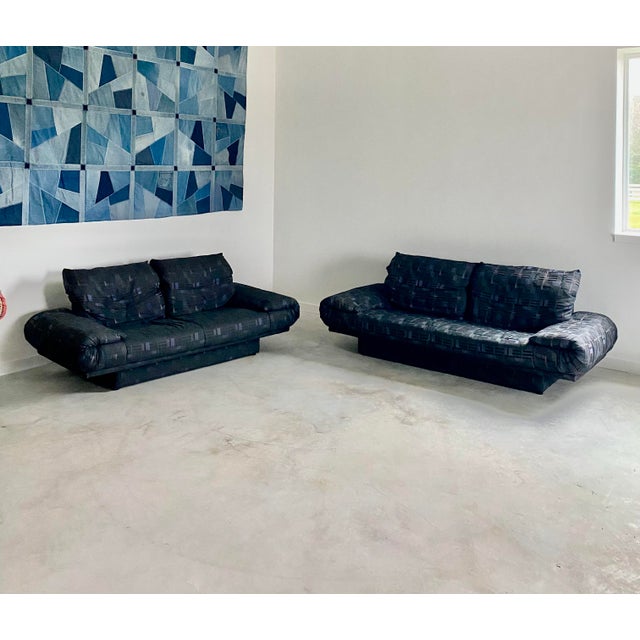 A Rolf Benz set of "345" lounge Postmodern sofas with comfortable, wide arms and inset plinth bases. The set features a...