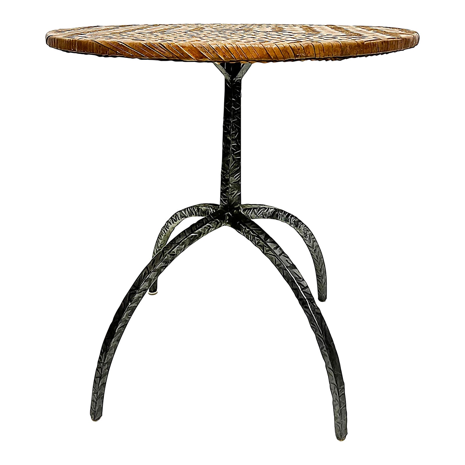 Leather Iron Table レザー テーブル 1980s Sculptural Industrial Iron Woven Leather Top Side Table