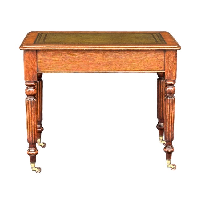 William IV Library Table or Writing Desk of Patinated Oak With Inset Leather Top For Sale In Austin - Image 6 of 12