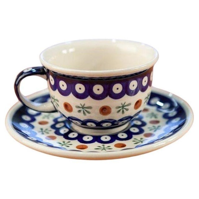 New Cups with Krokus Saucer from Zakłady Ceramiczne Bolesławiec , Set of 4 For Sale - Image 9 of 9