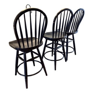 Set of 3 Ethan Allen Gilbert Swivel Counter Stools For Sale