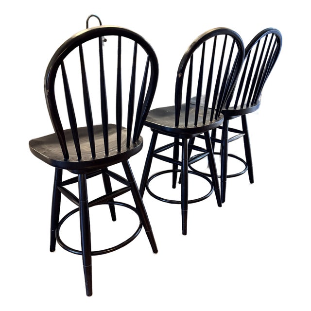 Set of 3 Ethan Allen Gilbert Swivel Counter Stools For Sale