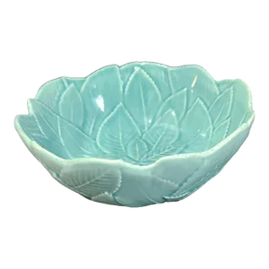 Late 20th Century Glazed Pottery Turquoise-Blue Leaf Pattern Serving Bowl Marked Made in Italy