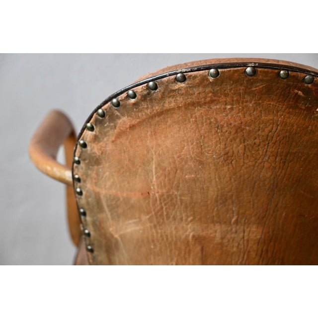 Art Deco Bridge Chair in Beech and Cognac Leather, 1920s For Sale - Image 13 of 14