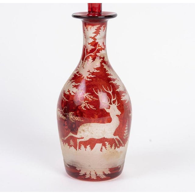 Engraved Bohemian Crystal Oil and Vinegar Set with Small Salt Shaker, Set of 3 For Sale - Image 8 of 17