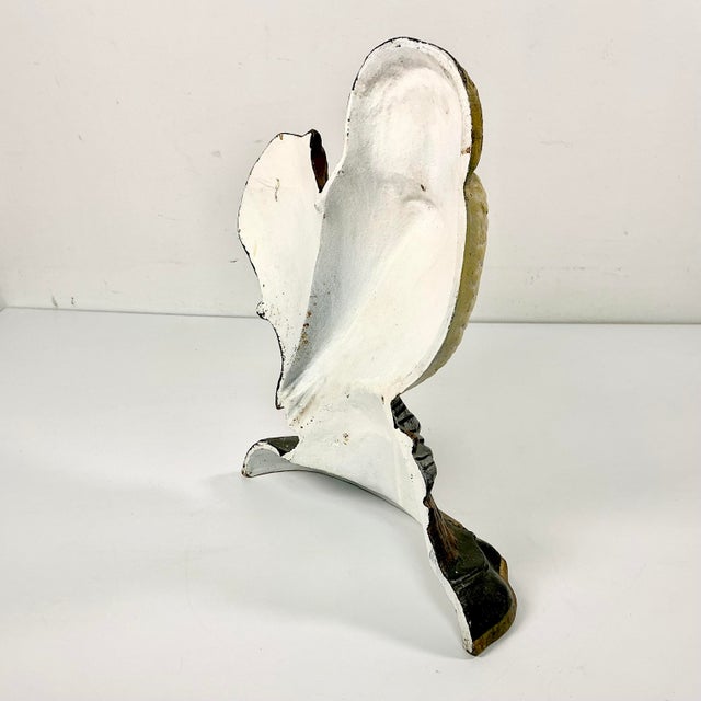Metal 1940s Vintage Boho Chic Arts & Crafts Farmhouse Cast Iron Owl Doorstop For Sale - Image 7 of 14