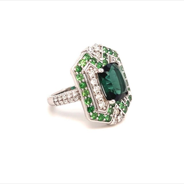 Green Tourmaline Tsavorite Diamond Ring 14k Gold 5.55 TCW GIA Certified For Sale - Image 8 of 12