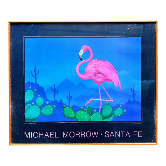 1980s Original Poster Nocturnal Desert, Flamingo, by Michael Morrow, Santa Fe For Sale