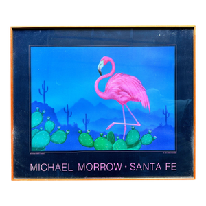 1980s Original Poster Nocturnal Desert, Flamingo, by Michael Morrow, Santa Fe
