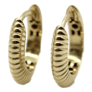 Vintage 14k Gold Ribbed Hoop Earrings, Pair For Sale