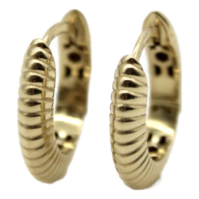 Vintage 14k Gold Ribbed Hoop Earrings, Pair For Sale
