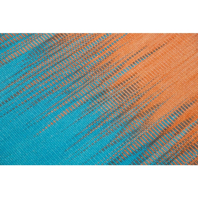 Textile Modern Kilim Flatweave Abstract Designed Blue and Orange Wool Rug For Sale - Image 7 of 10