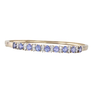 Cardow Tanzanite Diamond Bangle Bracelet 14k Yellow Gold 7" For Sale