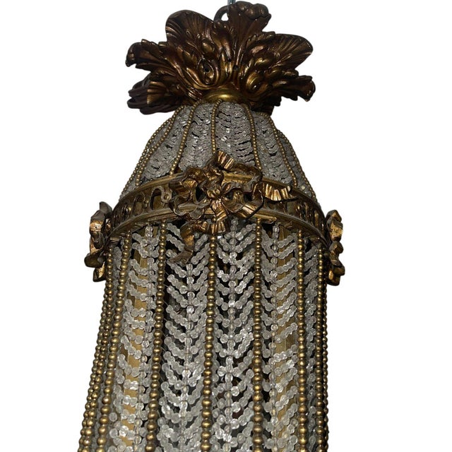 19th Century French Bronze and Beaded Chandelier For Sale - Image 4 of 9