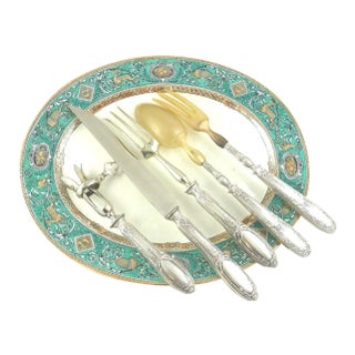 Antique French Sterling Silver Serving Carving Set With Fork Knife Salad Servers & Bone Holder Holiday Entertaining Formal Dining - Set of 5 For Sale