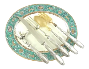 Antique French Sterling Silver Serving Carving Set With Fork Knife Salad Servers & Bone Holder Holiday Entertaining Formal Dining - Set of 5
