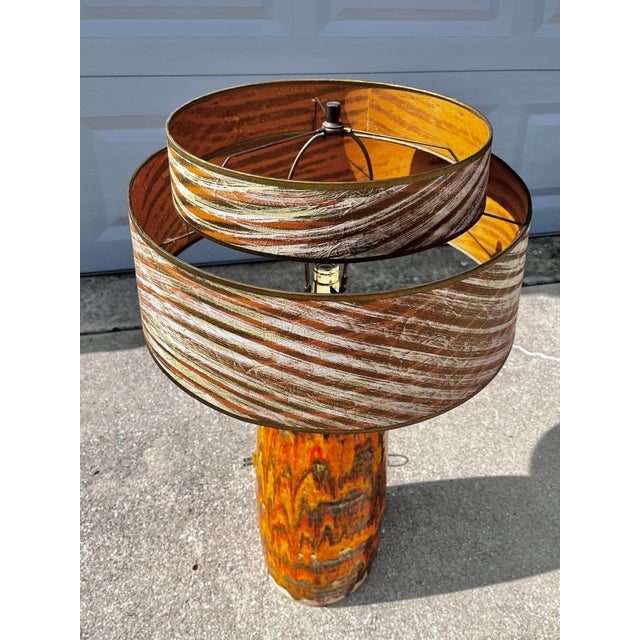 Brutalist Fat Lava Lamp + Two-Tiered Striped Shade | C. 1970s For Sale - Image 9 of 12