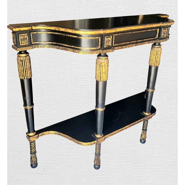 Wood Vintage French Empire Regency Gold Gilt Ebonized Demi Lune Console Table For Sale - Image 7 of 15